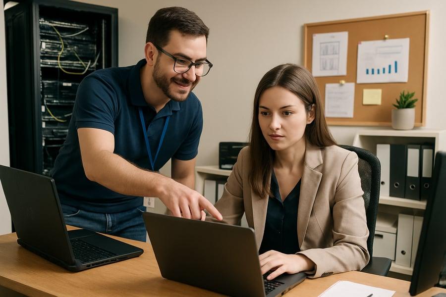 Técnico de suporte de TI realizando atendimento em infraestrutura de rede para empresas em Curitiba