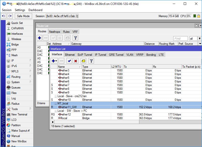 Infraestrutura MikroTik com switches, roteadores e cabeamento organizado em rack