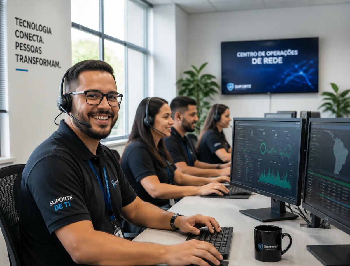 Equipe de monitoramento de TI tratando incidentes em empresas de Curitiba